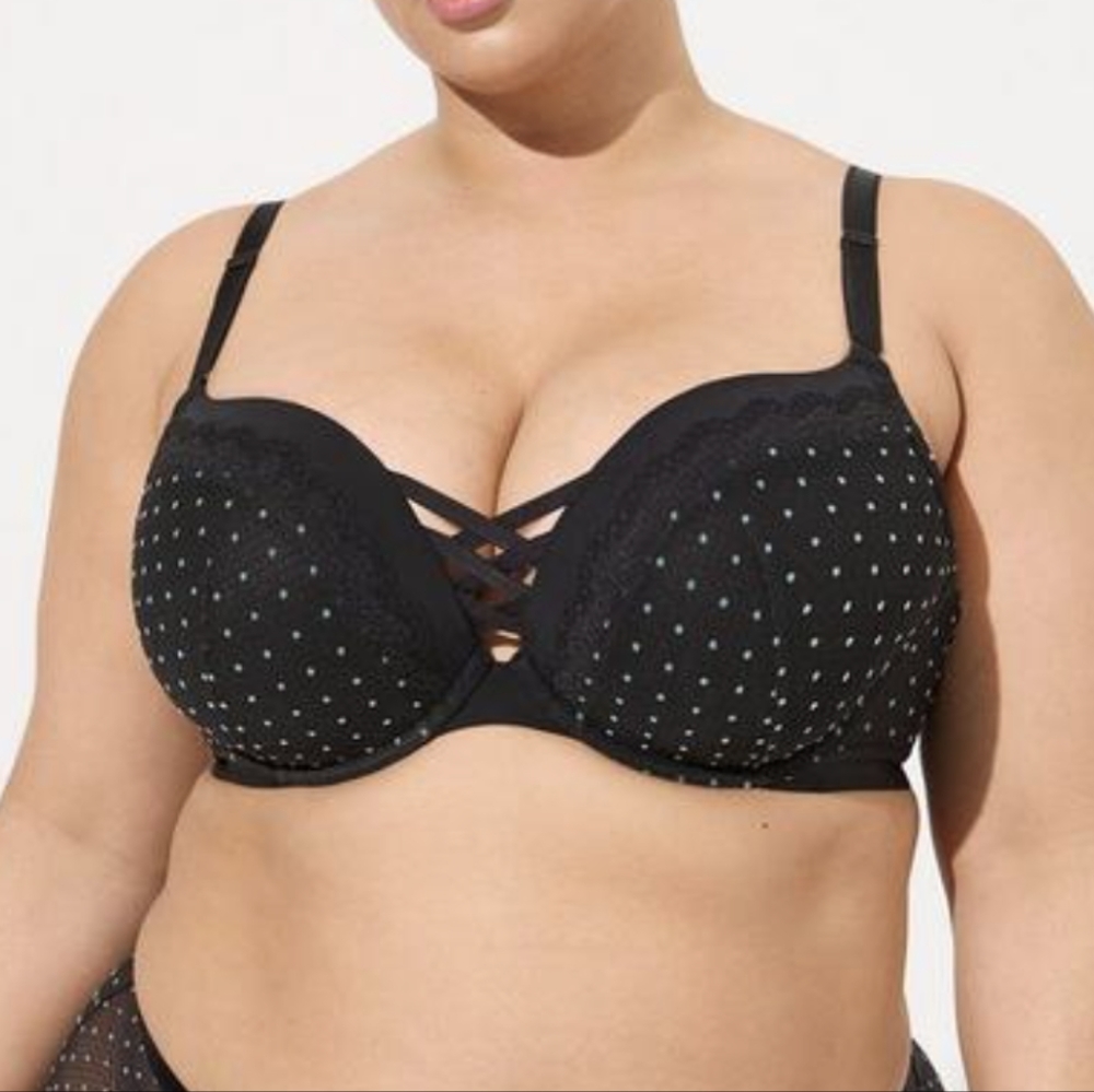 Torrid XO plunge push up retro dot 360 back smoothing bra size 50C